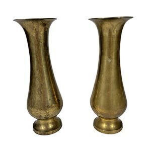 2 Solid Brass Flower Vases 6" Tall Made in India Candle Holder or Bud Vase